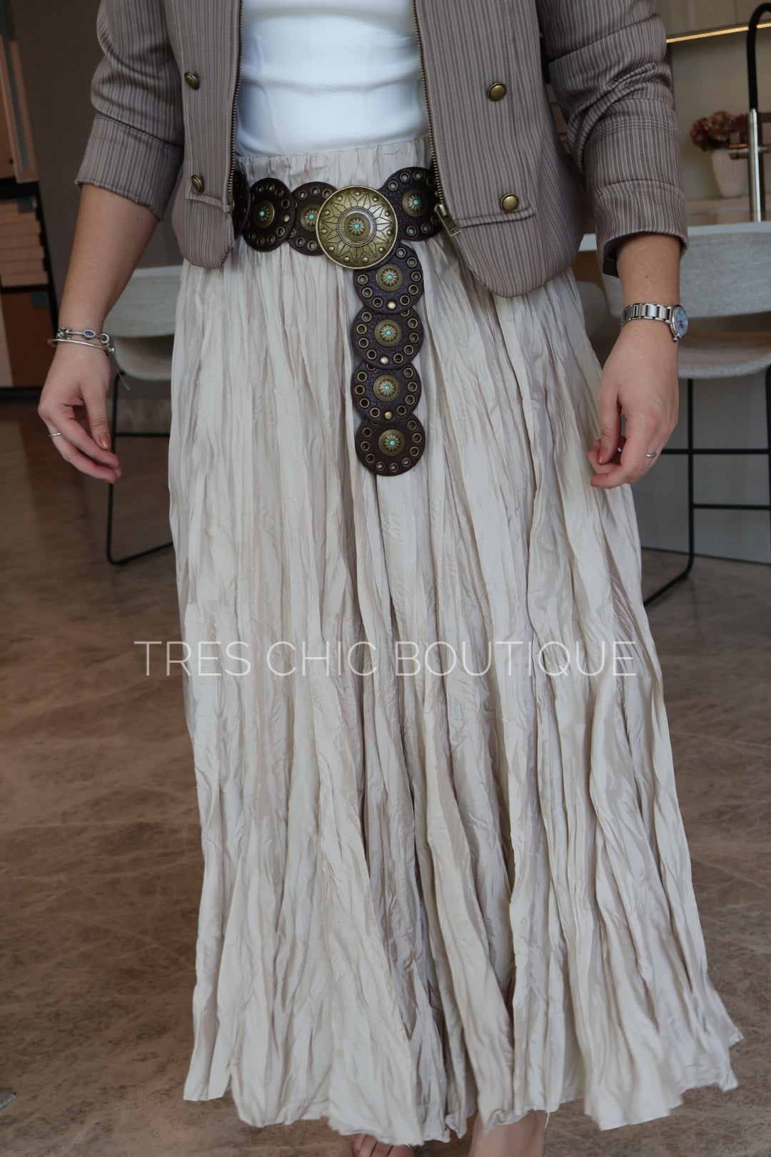 FALDA TABLEADA BEIGE