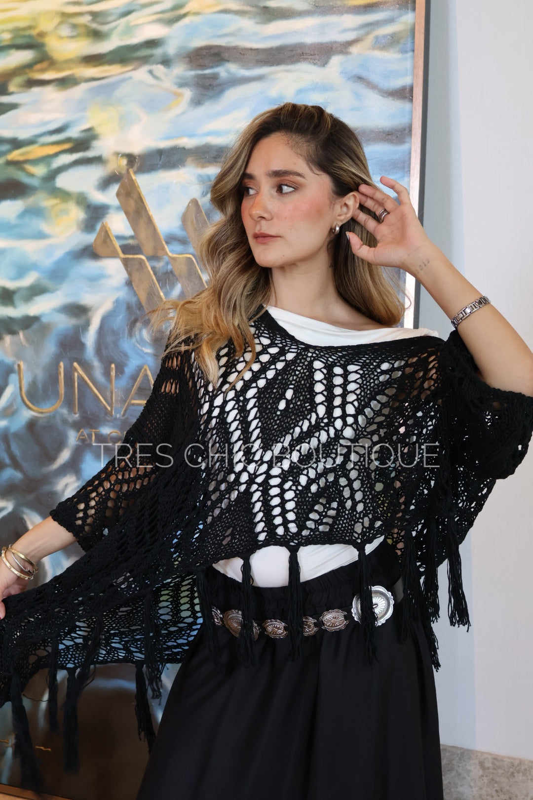PONCHO CALADO FLECOS NEGRO