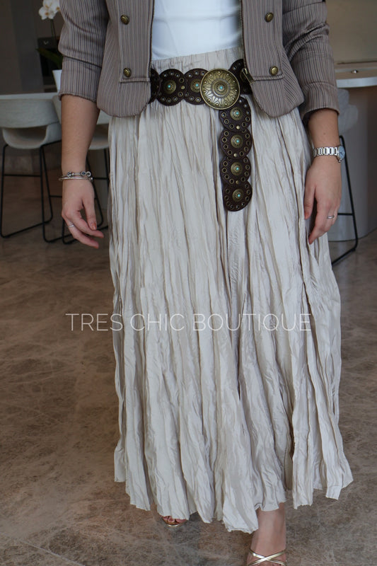 FALDA TABLEADA BEIGE