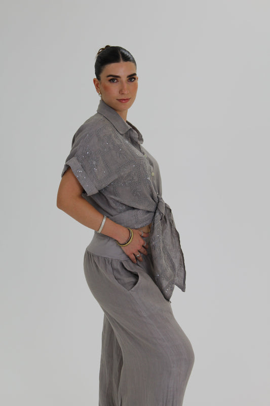BLUSA BORDADO LENTEJUELA gris
