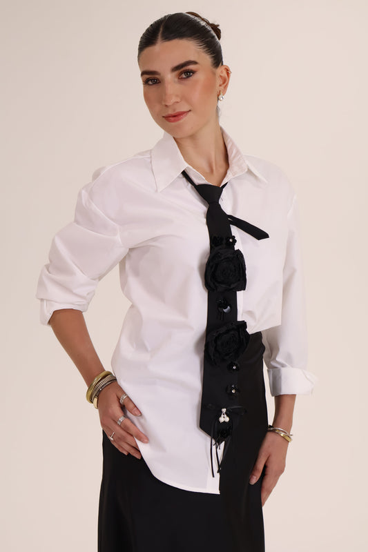 CAMISA CORBATA NEGRA blanca