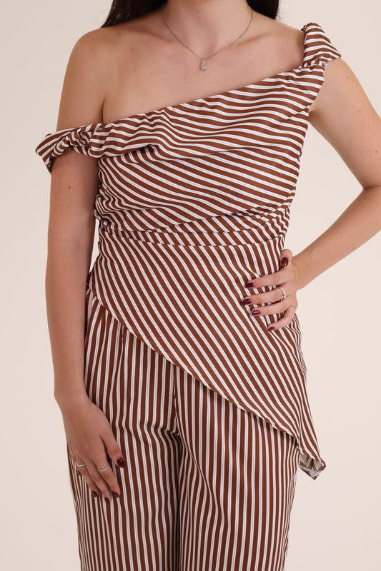 CONJUNTO ASIMETRICO RAYAS cafe
