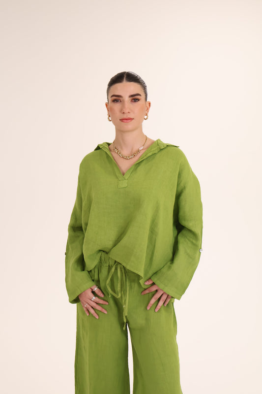 CONJUNTO LINO BLUSA PANTALON verde