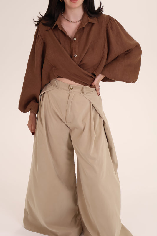 PANTALON CRUZADO SUEDE beige