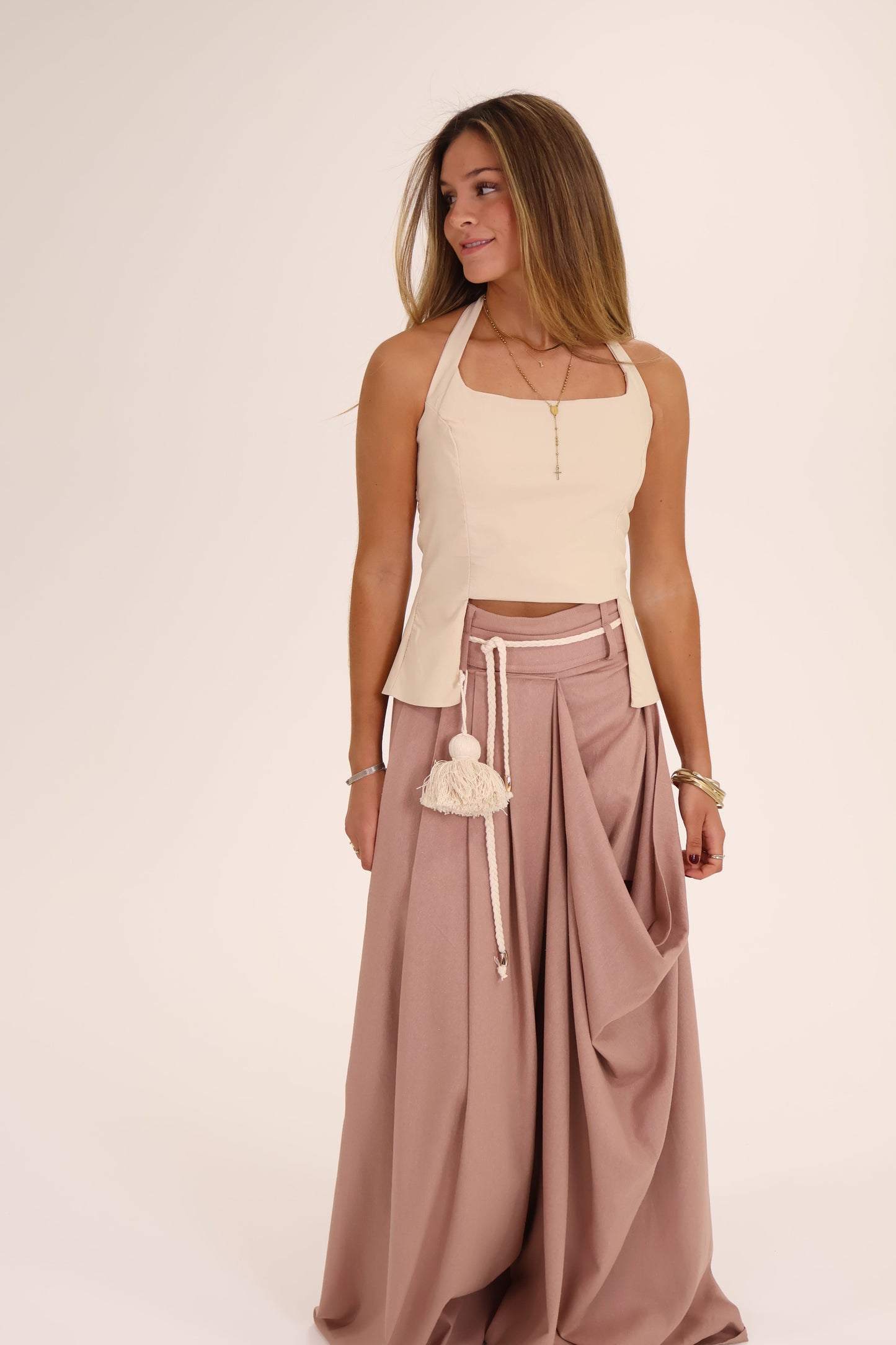 TOP HALTER beige