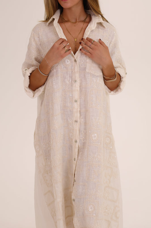 VESTIDO BORDADO LENTEJUELA crema