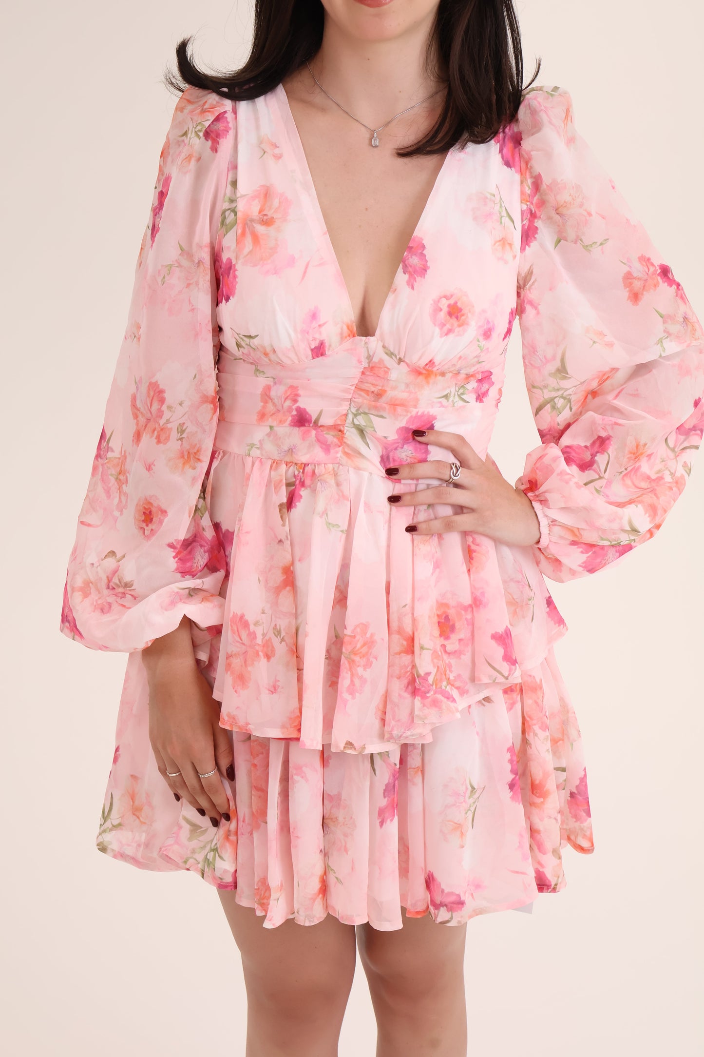 VESTIDO CORTO FLORES rosa
