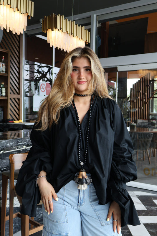 CAMISA MANGA VOLADA NEGRA