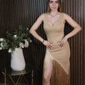 VESTIDO CAMEL BARBAS