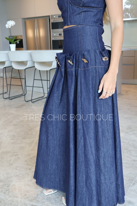 FALDA DENIM BROCHES