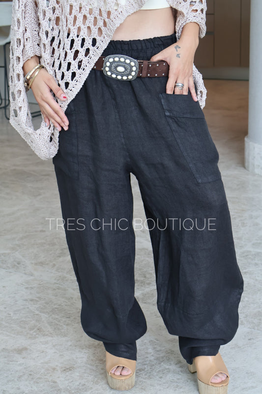 PANTALÓN LINO BOLSILLO NEGRO