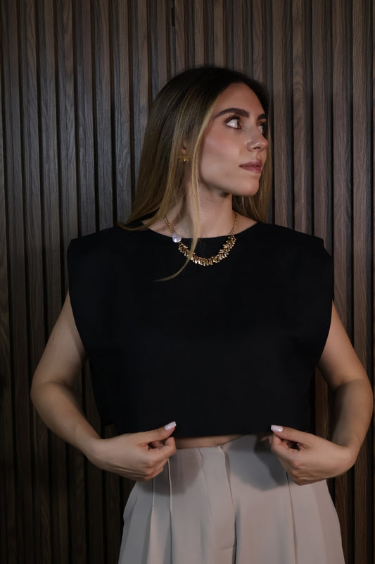 BLUSA BÁSICA NEGRA LINO