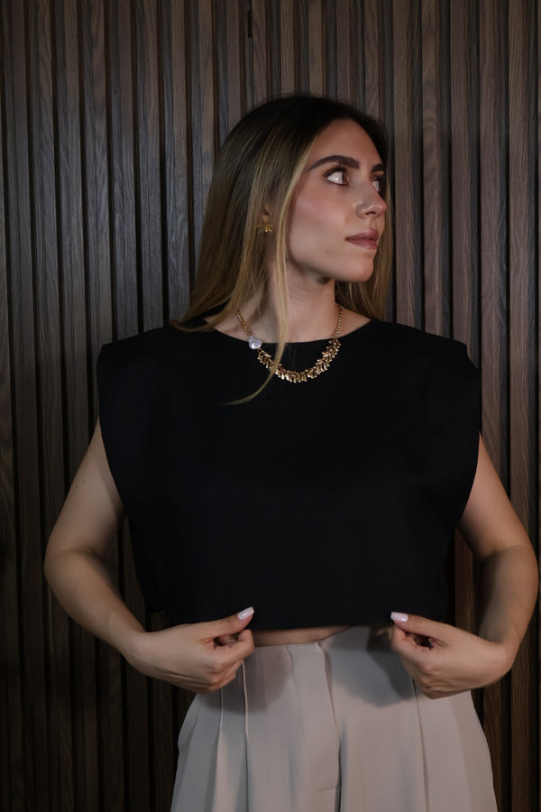 BLUSA BÁSICA NEGRA LINO