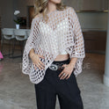 PONCHO CORTO CALADO BEIGE