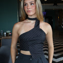 BLUSA AJUSTADA RAYAS CORBATA