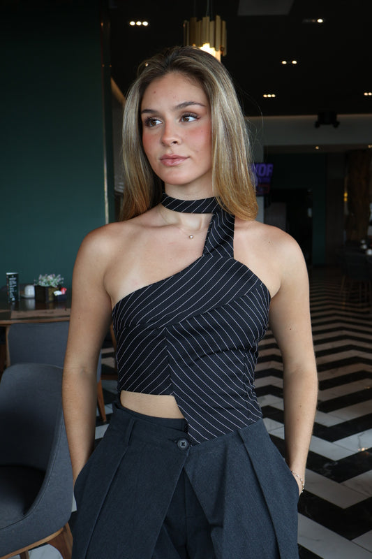 BLUSA AJUSTADA RAYAS CORBATA