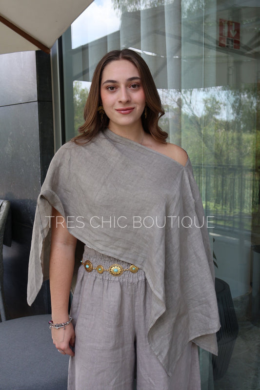 BLUSA CORTA LINO GRIS
