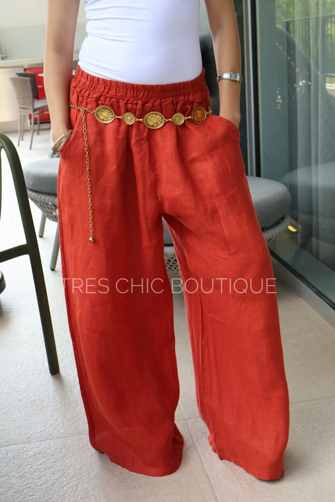 PANTALÓN LINO TEJA RECTO