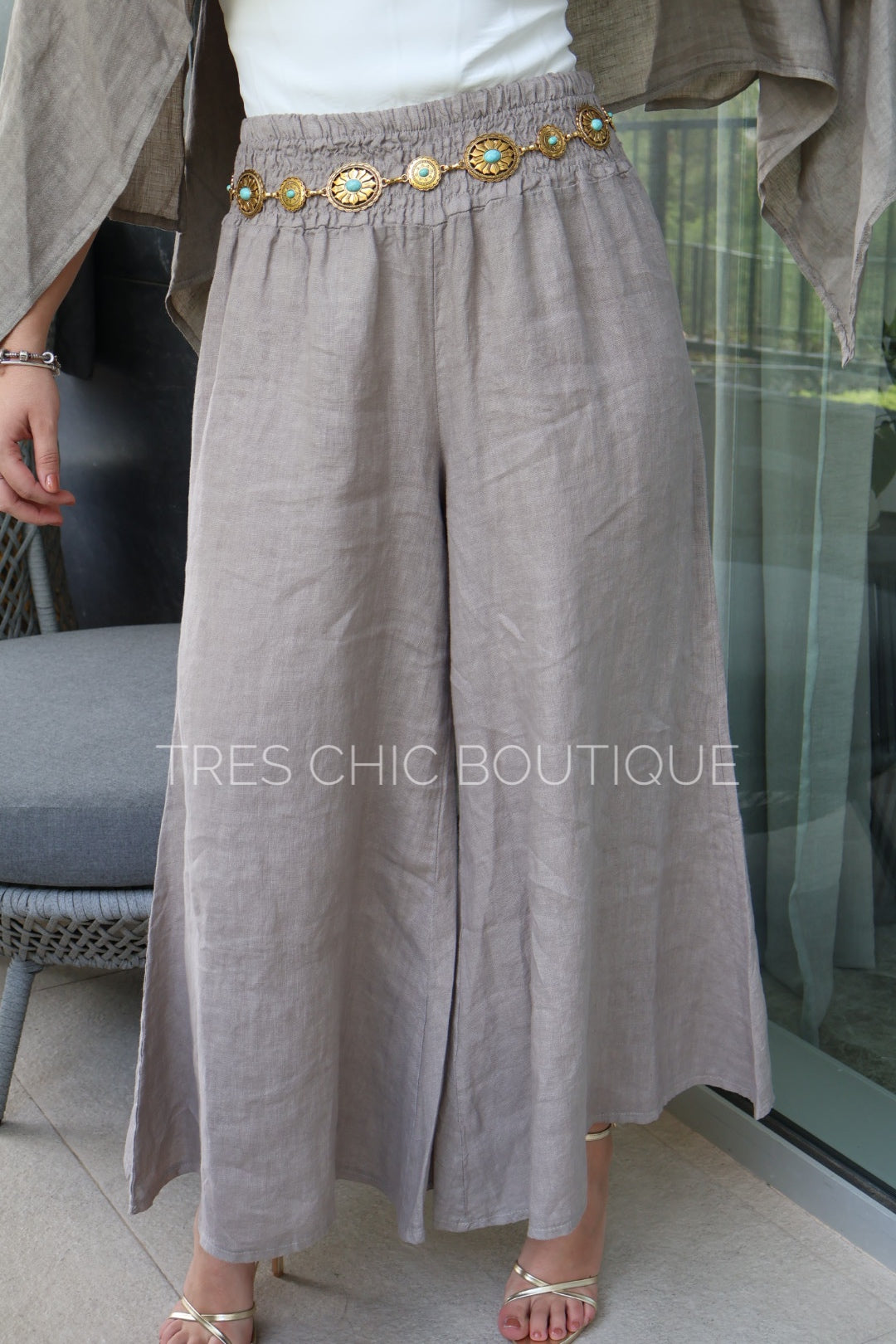 PANTALÓN LINO GRIS ANCHO RESORTE