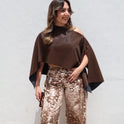 BLUSA PONCHO CORTO DESIGUAL CHOCOLATE