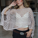 PONCHO CORTO CALADO BEIGE