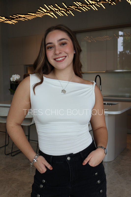 BLUSA PLIZADA BLANCA LICRA