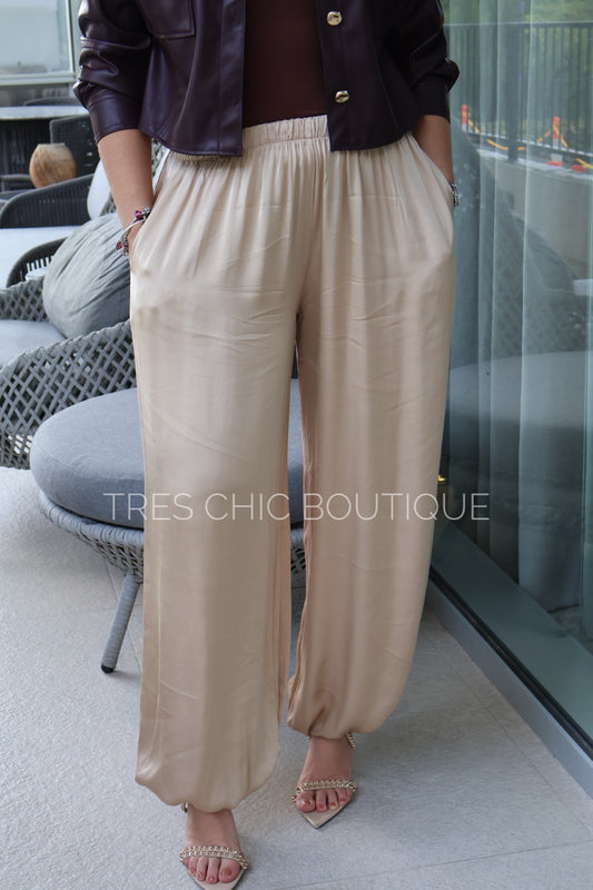 PANTALÓN SATIN BEIGE RASO