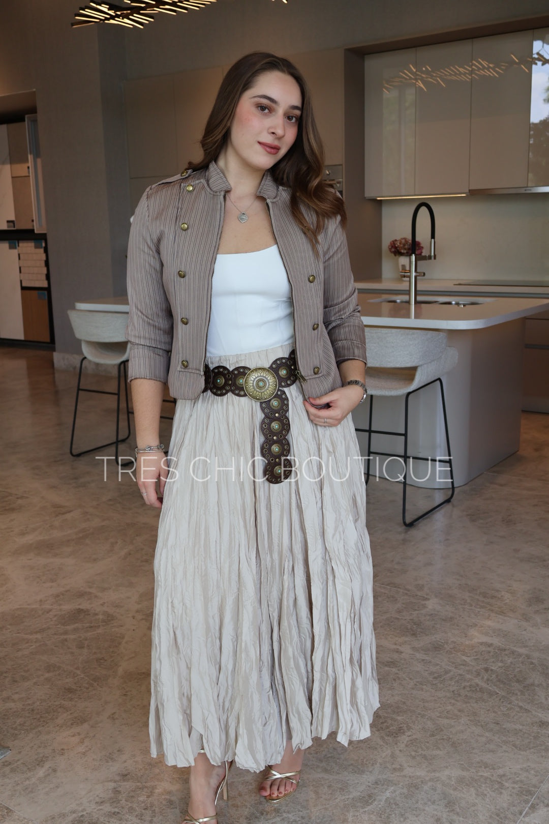 FALDA TABLEADA BEIGE