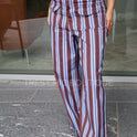 PANTALÓN AZUL RAYA CAFÉ