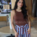 PANTALÓN AZUL RAYA CAFÉ