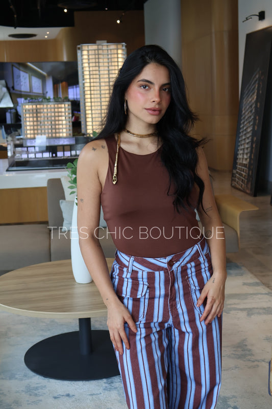 PANTALÓN AZUL RAYA CAFÉ