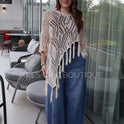PONCHO CALADO FLECO BEIGE