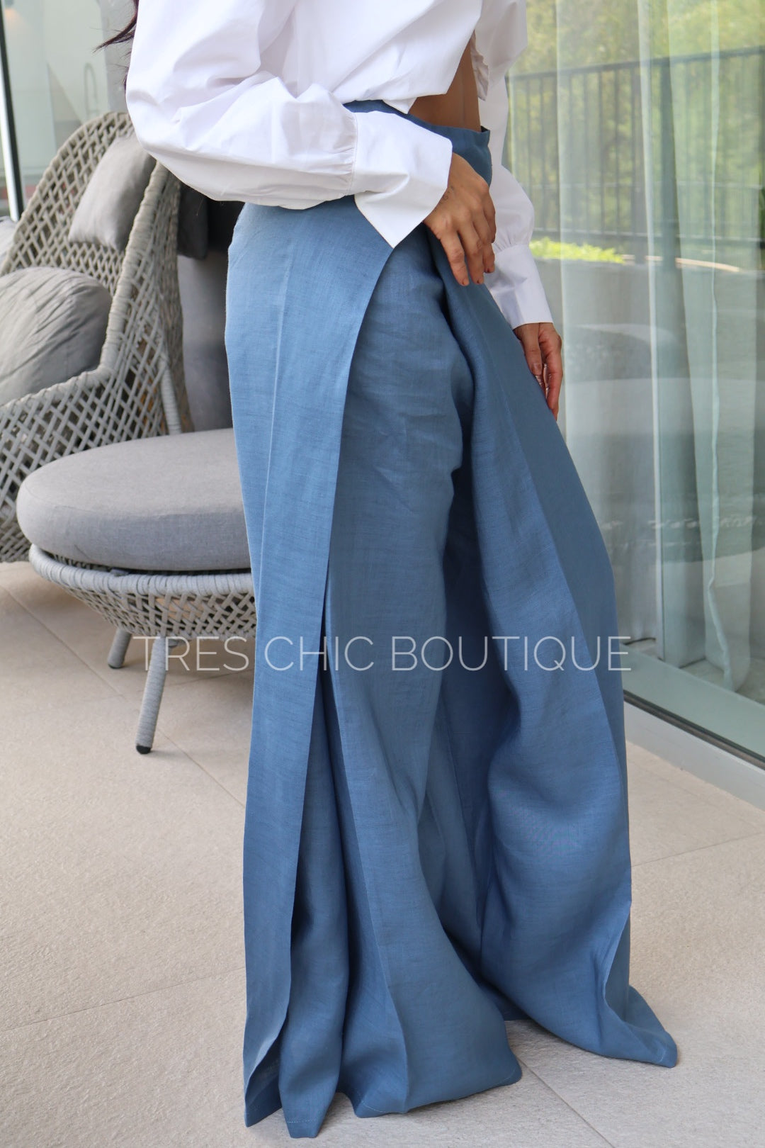 PANTALÓN LINO AZUL TIRA