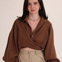 BLUSA MANGA GLOBO BOTON cafe