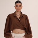 BLUSA MANGA GLOBO BOTON cafe