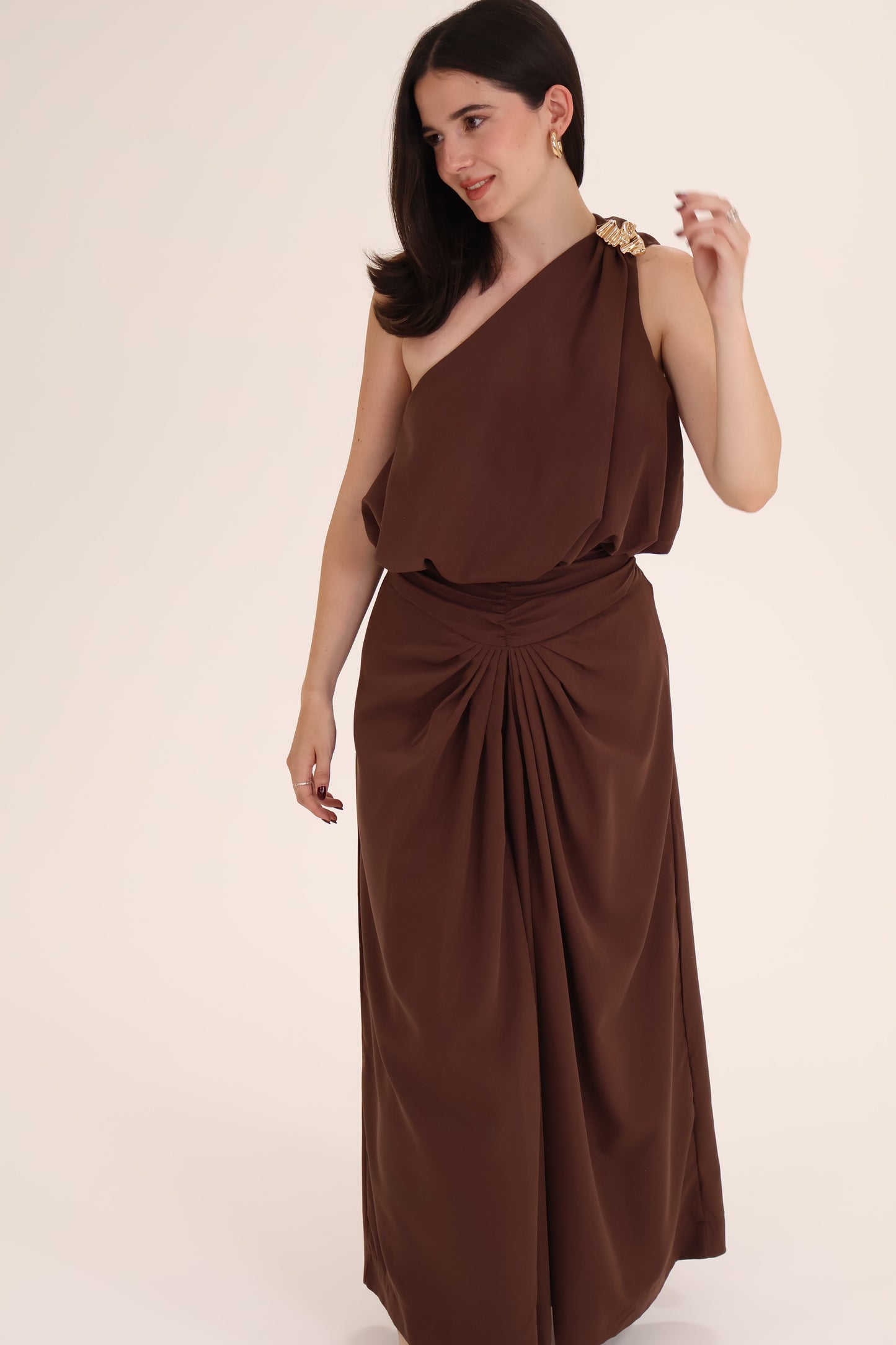 CONJUNTO FALDA TOP BROCHE cafe