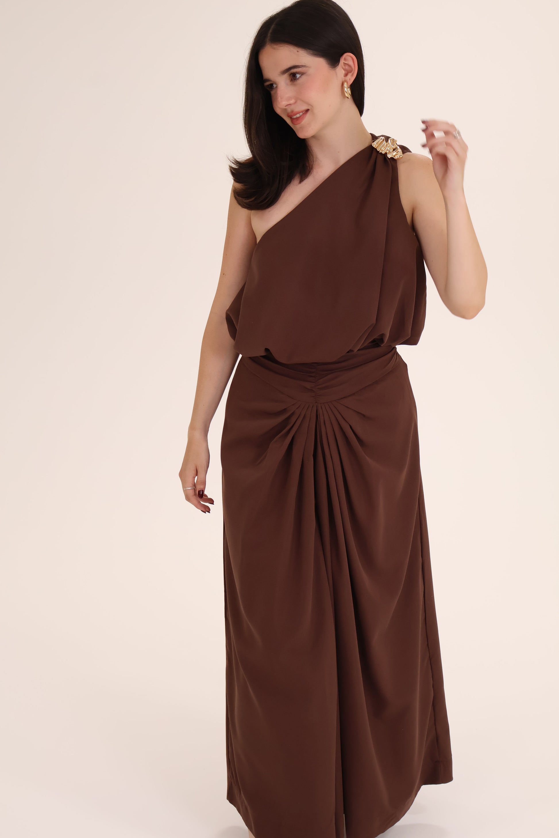 CONJUNTO FALDA TOP BROCHE cafe