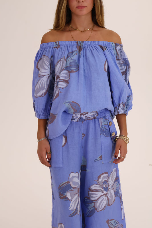 CONJUNTO FLOR PANTALON BLUSA azul-con-gris
