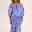 CONJUNTO FLOR PANTALON BLUSA azul-con-gris