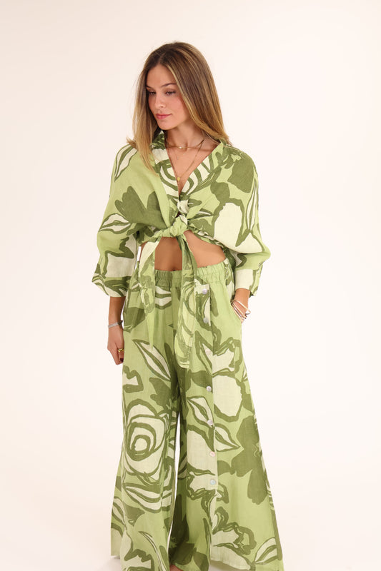 CONJUNTO HOJAS LINO verde