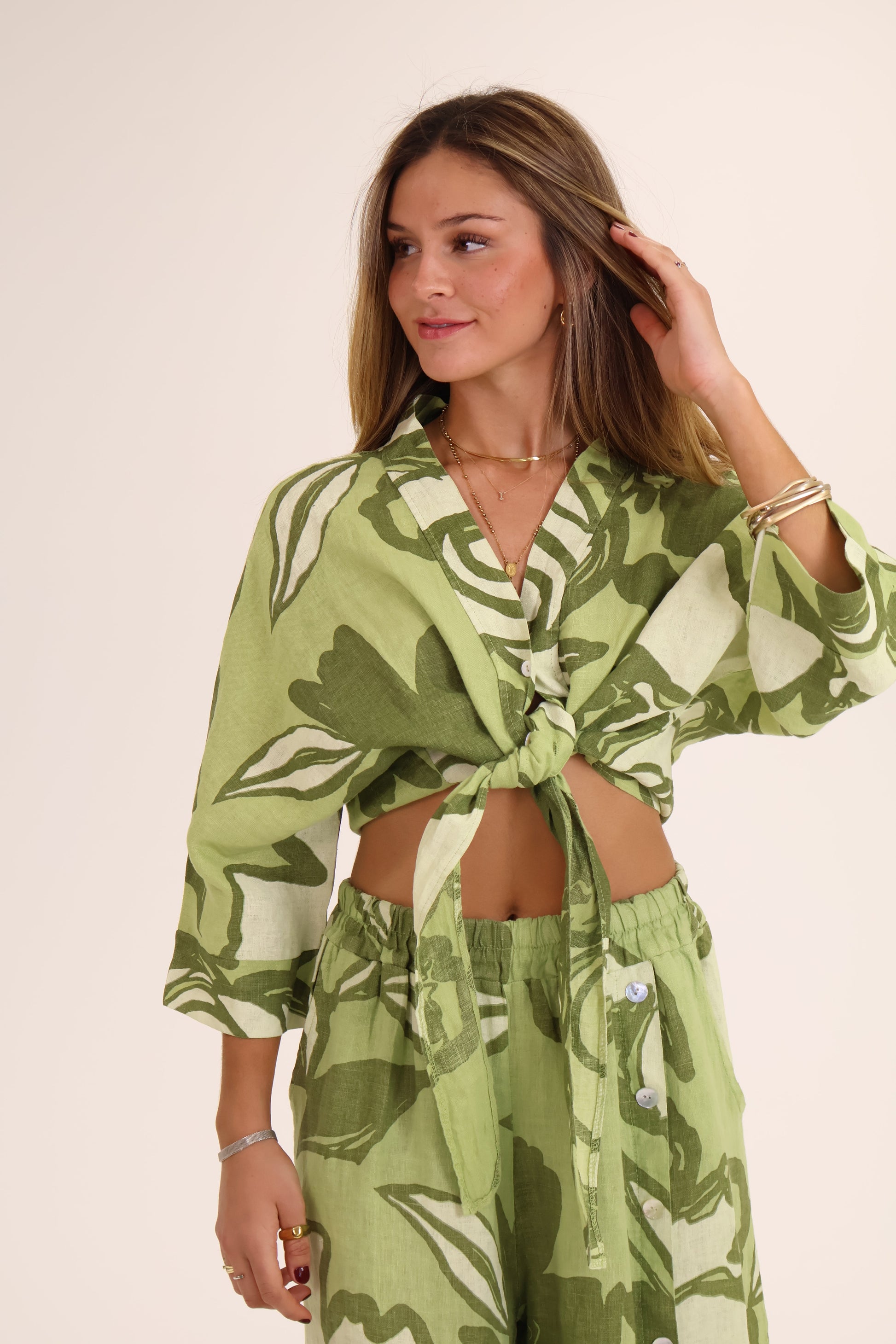 CONJUNTO HOJAS LINO verde