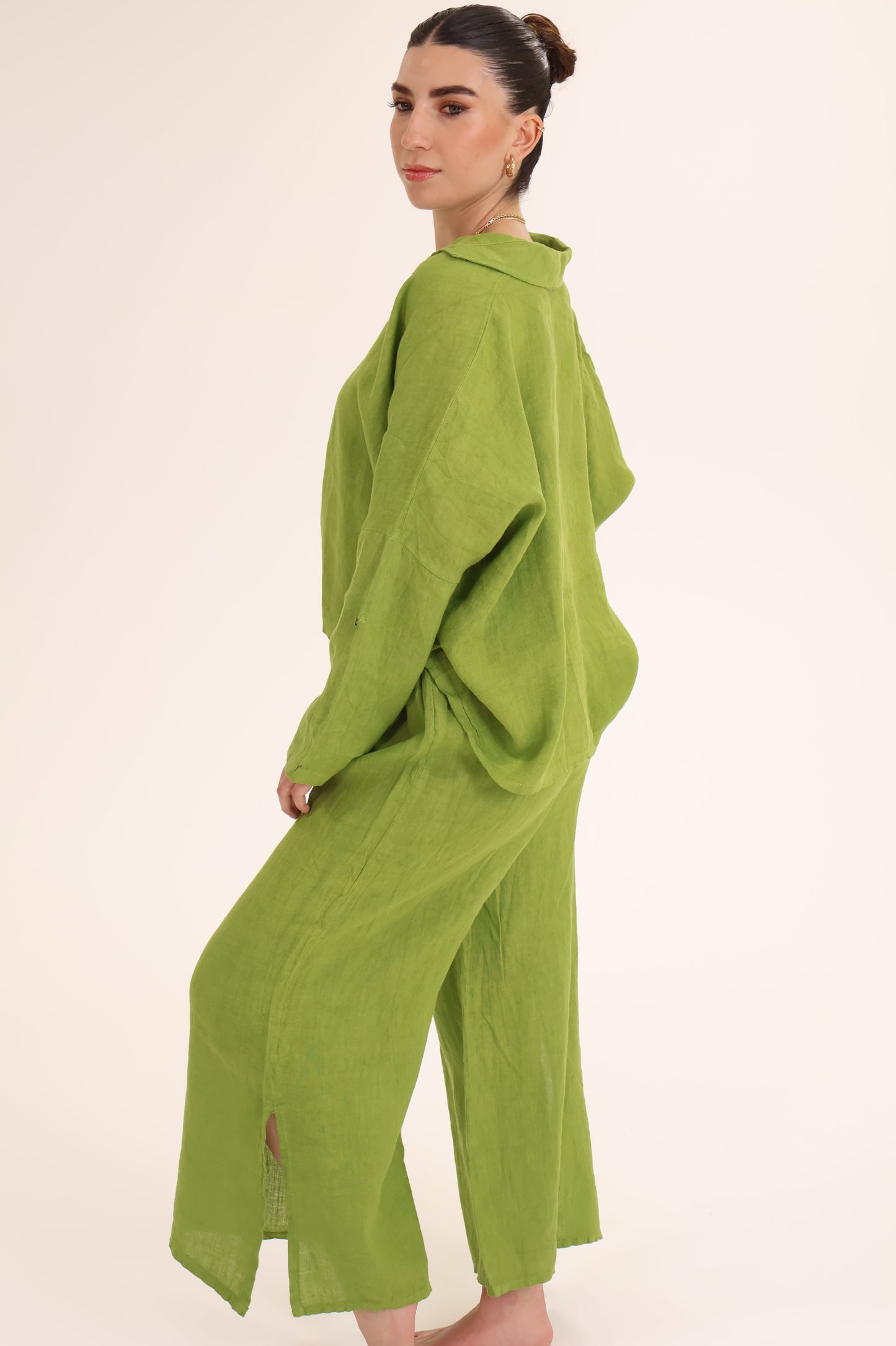 CONJUNTO LINO BLUSA PANTALON verde
