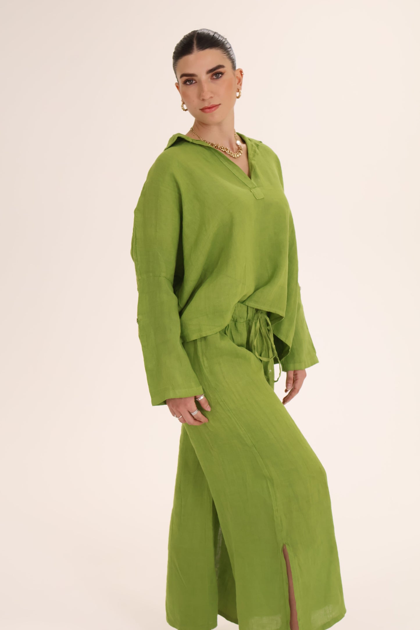 CONJUNTO LINO BLUSA PANTALON verde