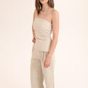CONJUNTO TOP ESTRAPLE PANTALON beige