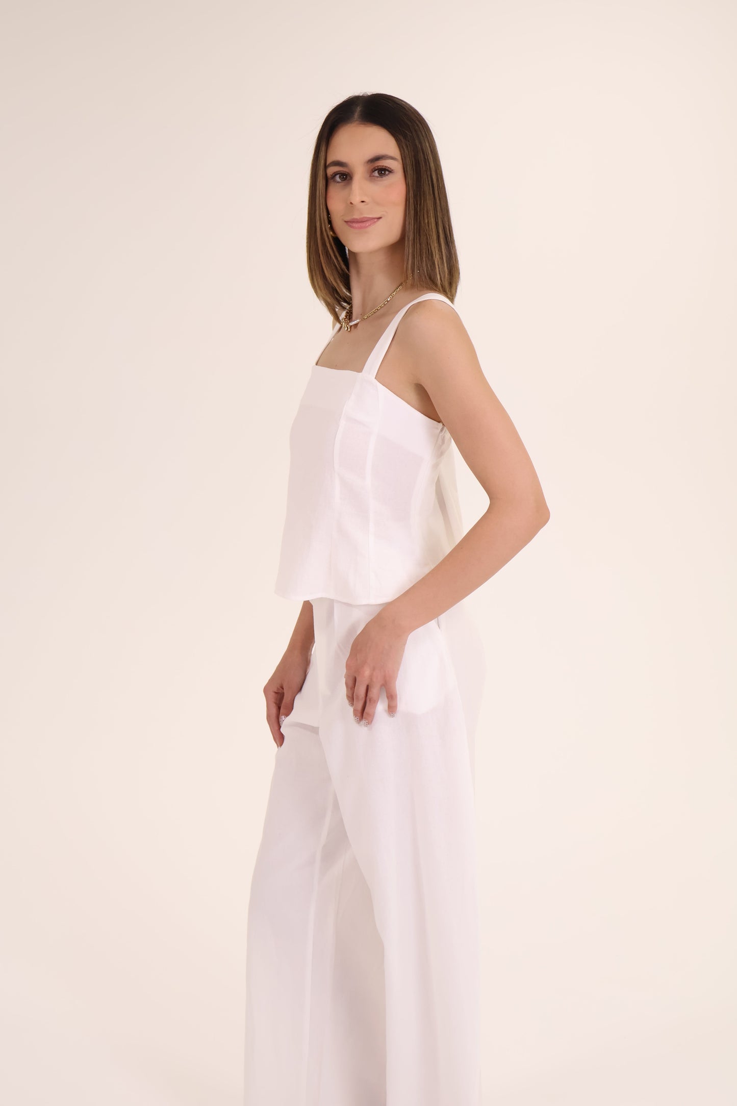 CONJUNTO TOP PANTALON LINO blanco