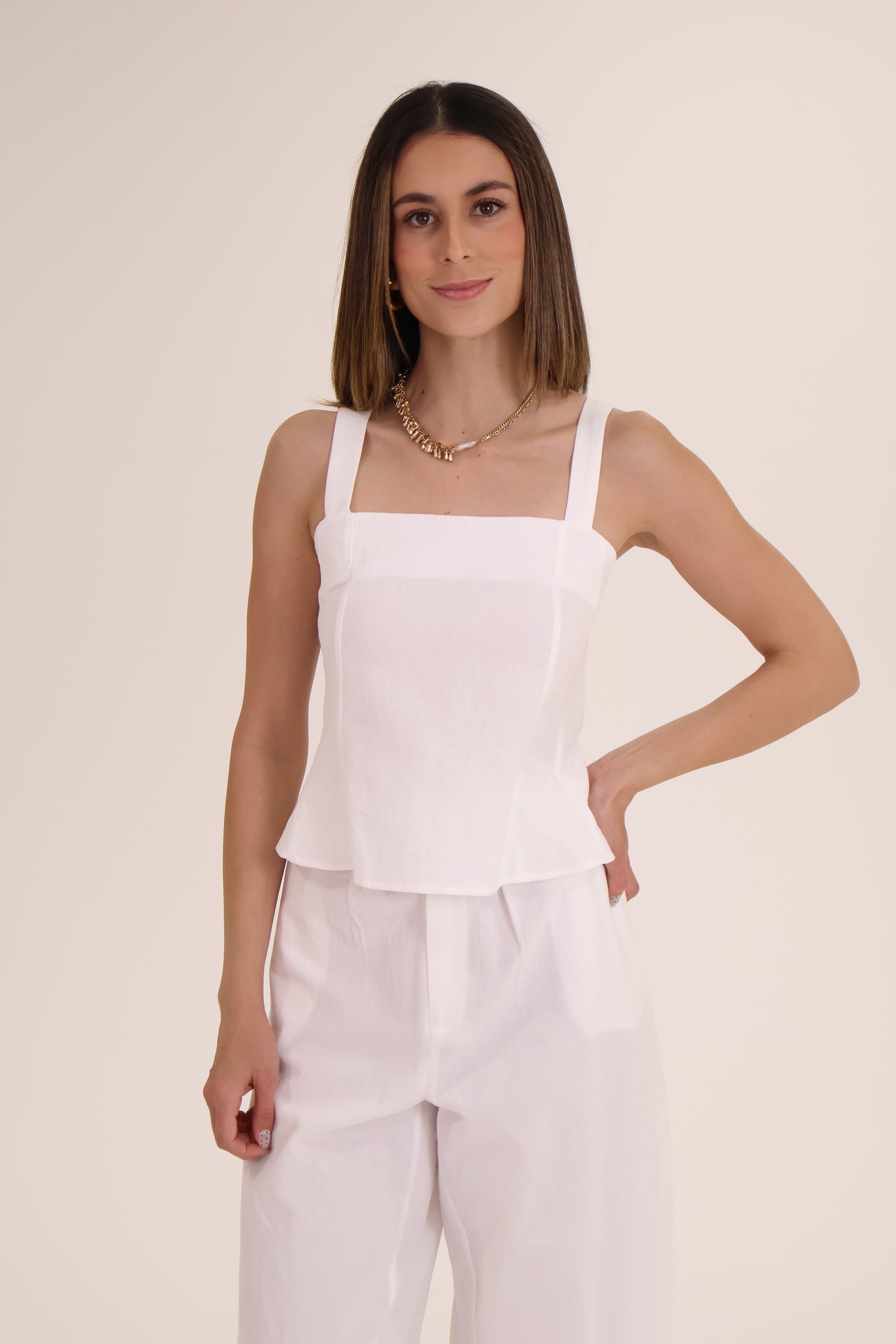CONJUNTO TOP PANTALON LINO blanco