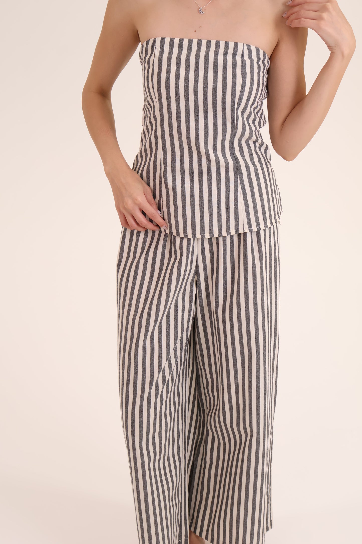 CONJUNTO TOP PANTALON RAYAS gris