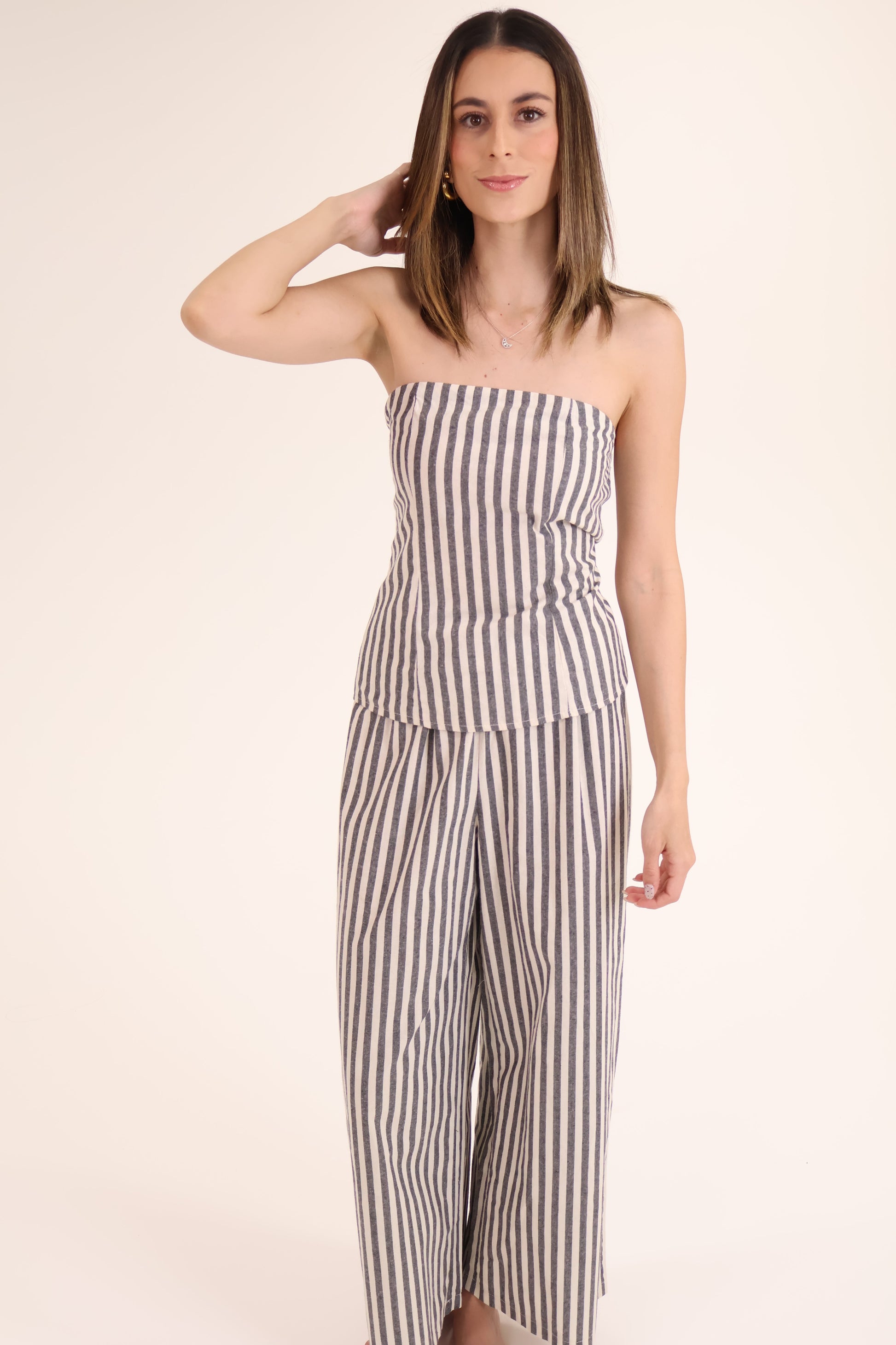 CONJUNTO TOP PANTALON RAYAS gris