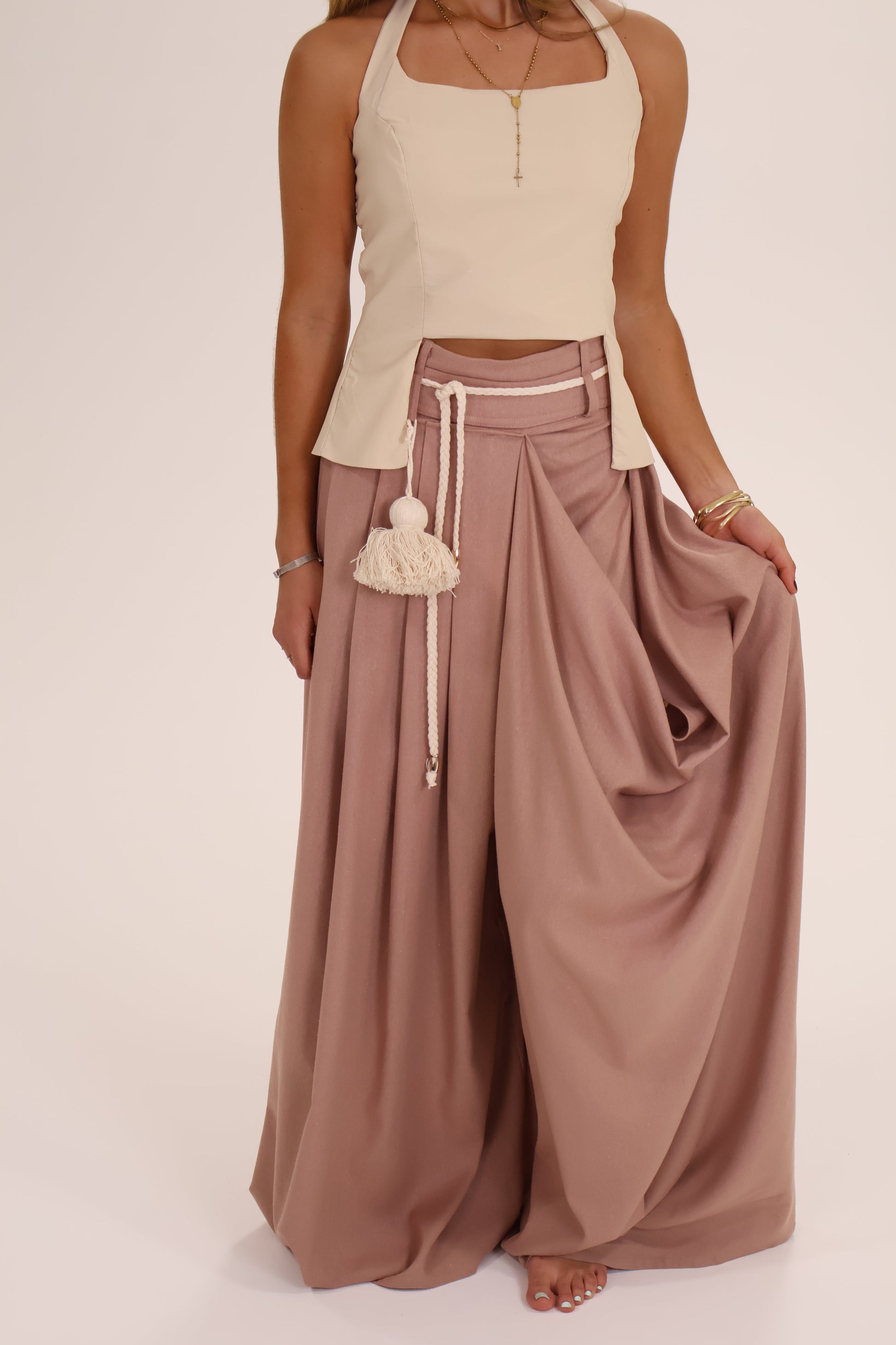 PANTALON TRENZA POMPON rosa