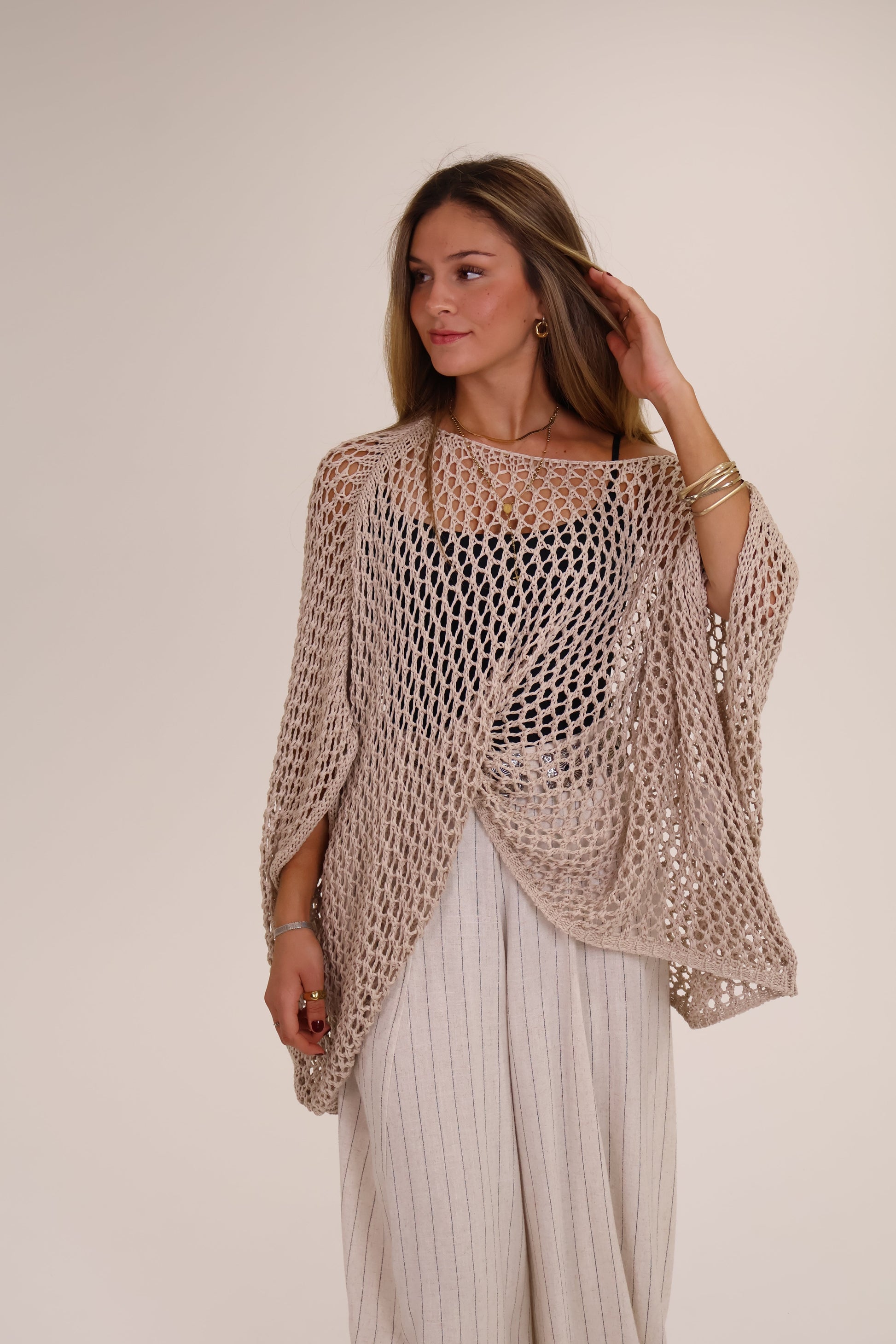 PONCHO LARGO PUNTO beige